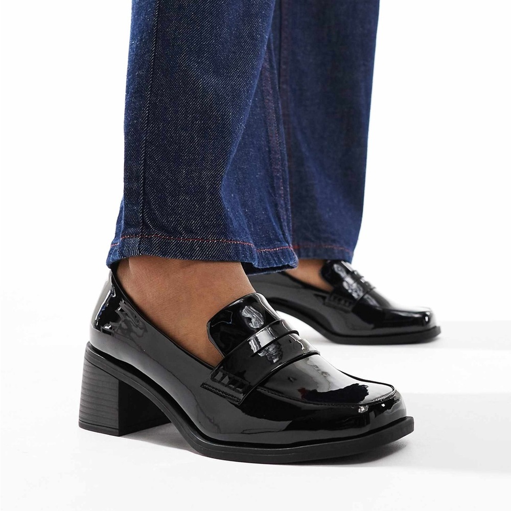ASOS DESIGN Stanford smart mid heeled loafers in black size 4